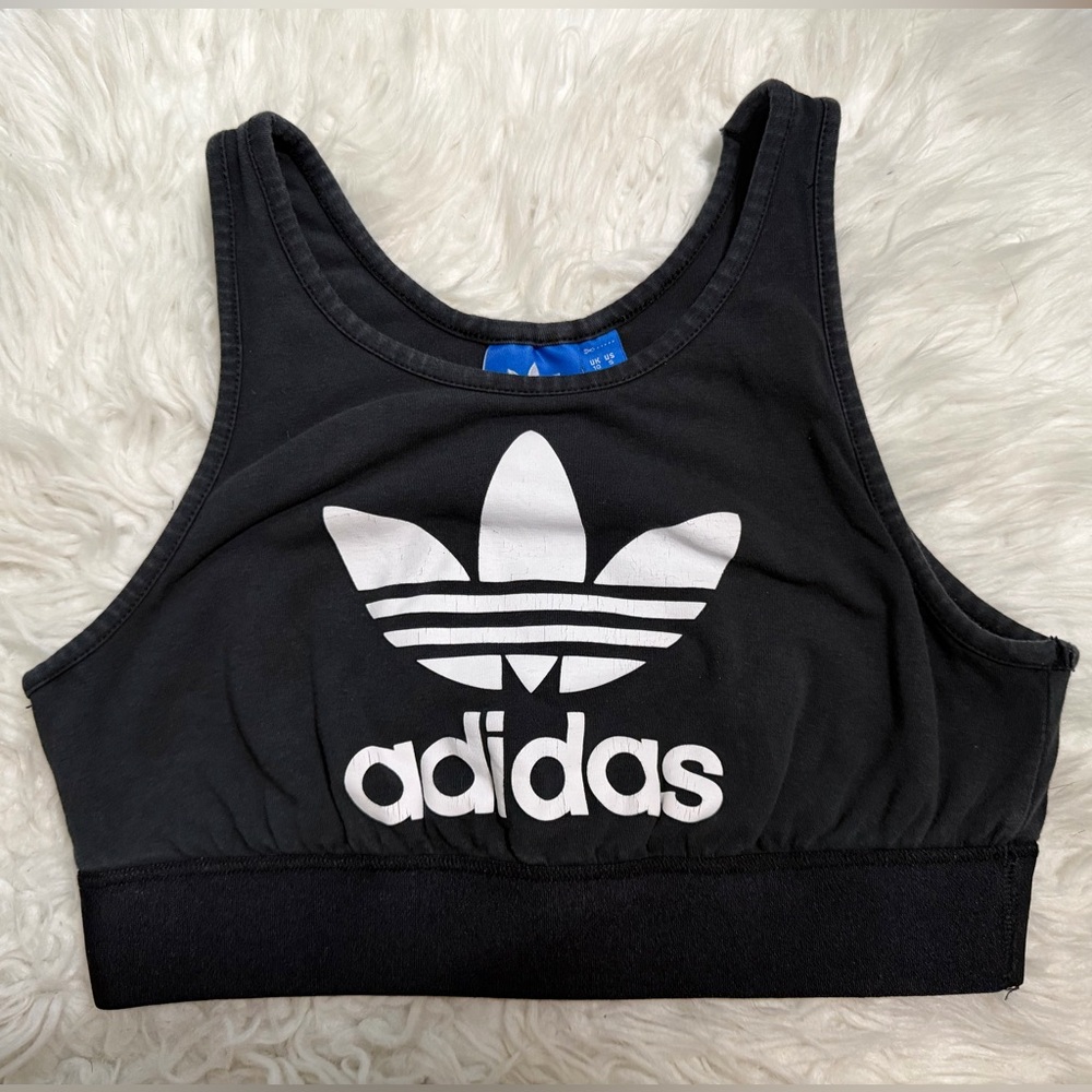 Adidas Originals Trefoil Crop Tank Black Logo Top Small Athleisure
